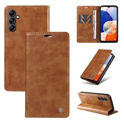 YIKATU Litchi Card Magnetic Automatic Suction Leather Flip Cover for Samsung Galaxy A24 4G - Brown