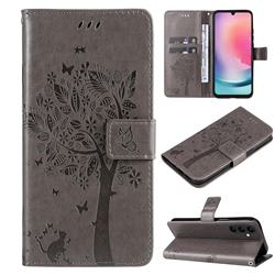 Embossing Butterfly Tree Leather Wallet Case for Samsung Galaxy A25 5G - Grey