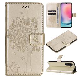 Embossing Butterfly Tree Leather Wallet Case for Samsung Galaxy A25 5G - Champagne