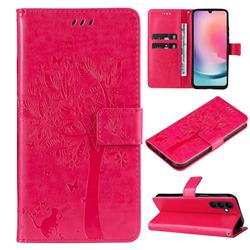 Embossing Butterfly Tree Leather Wallet Case for Samsung Galaxy A25 5G - Rose