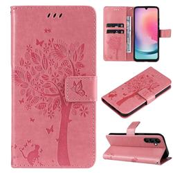 Embossing Butterfly Tree Leather Wallet Case for Samsung Galaxy A25 5G - Pink