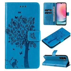 Embossing Butterfly Tree Leather Wallet Case for Samsung Galaxy A25 5G - Blue