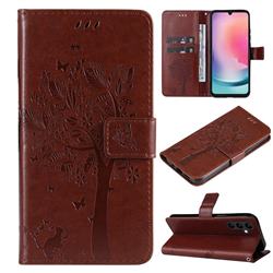Embossing Butterfly Tree Leather Wallet Case for Samsung Galaxy A25 5G - Coffee