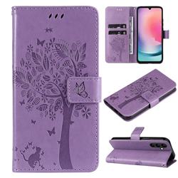 Embossing Butterfly Tree Leather Wallet Case for Samsung Galaxy A25 5G - Violet