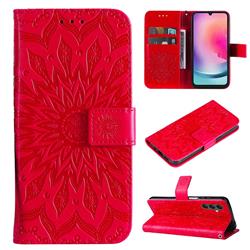 Embossing Sunflower Leather Wallet Case for Samsung Galaxy A25 5G - Red