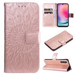 Embossing Sunflower Leather Wallet Case for Samsung Galaxy A25 5G - Rose Gold