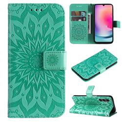 Embossing Sunflower Leather Wallet Case for Samsung Galaxy A25 5G - Green
