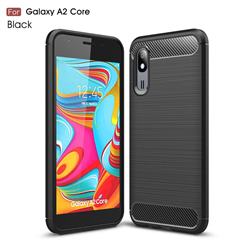 Luxury Carbon Fiber Brushed Wire Drawing Silicone TPU Back Cover for Samsung Galaxy A2 Core - Black