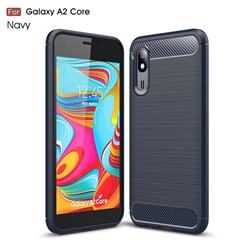Luxury Carbon Fiber Brushed Wire Drawing Silicone TPU Back Cover for Samsung Galaxy A2 Core - Navy