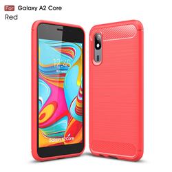 Luxury Carbon Fiber Brushed Wire Drawing Silicone TPU Back Cover for Samsung Galaxy A2 Core - Red