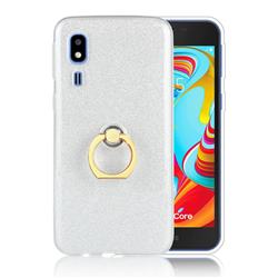 Luxury Soft TPU Glitter Back Ring Cover with 360 Rotate Finger Holder Buckle for Samsung Galaxy A2 Core - White