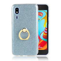 Luxury Soft TPU Glitter Back Ring Cover with 360 Rotate Finger Holder Buckle for Samsung Galaxy A2 Core - Blue