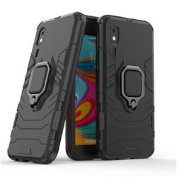 Black Panther Armor Metal Ring Grip Shockproof Dual Layer Rugged Hard Cover for Samsung Galaxy A2 Core - Black