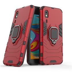 Black Panther Armor Metal Ring Grip Shockproof Dual Layer Rugged Hard Cover for Samsung Galaxy A2 Core - Red