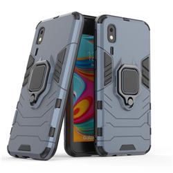 Black Panther Armor Metal Ring Grip Shockproof Dual Layer Rugged Hard Cover for Samsung Galaxy A2 Core - Blue