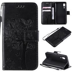 Embossing Butterfly Tree Leather Wallet Case for Samsung Galaxy A2 Core - Black