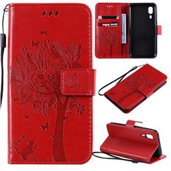 Embossing Butterfly Tree Leather Wallet Case for Samsung Galaxy A2 Core - Red