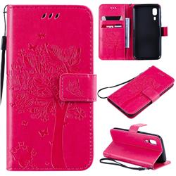 Embossing Butterfly Tree Leather Wallet Case for Samsung Galaxy A2 Core - Rose