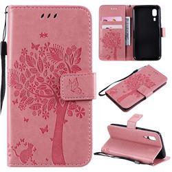 Embossing Butterfly Tree Leather Wallet Case for Samsung Galaxy A2 Core - Pink
