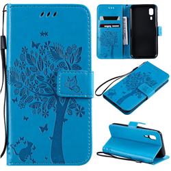 Embossing Butterfly Tree Leather Wallet Case for Samsung Galaxy A2 Core - Blue