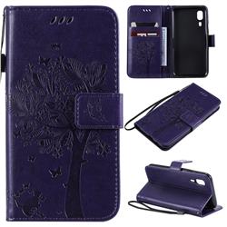 Embossing Butterfly Tree Leather Wallet Case for Samsung Galaxy A2 Core - Purple