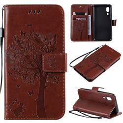 Embossing Butterfly Tree Leather Wallet Case for Samsung Galaxy A2 Core - Coffee