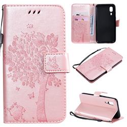 Embossing Butterfly Tree Leather Wallet Case for Samsung Galaxy A2 Core - Rose Pink