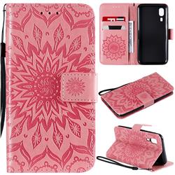 Embossing Sunflower Leather Wallet Case for Samsung Galaxy A2 Core - Pink