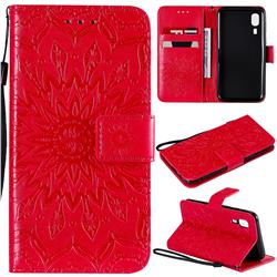 Embossing Sunflower Leather Wallet Case for Samsung Galaxy A2 Core - Red