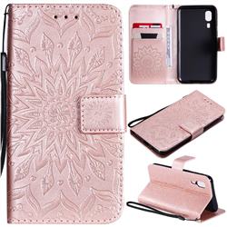 Embossing Sunflower Leather Wallet Case for Samsung Galaxy A2 Core - Rose Gold