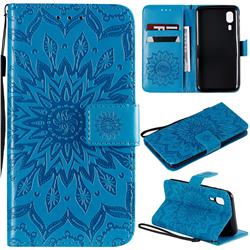 Embossing Sunflower Leather Wallet Case for Samsung Galaxy A2 Core - Blue