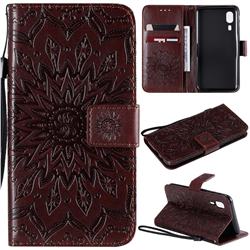 Embossing Sunflower Leather Wallet Case for Samsung Galaxy A2 Core - Brown