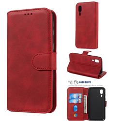 Retro Calf Matte Leather Wallet Phone Case for Samsung Galaxy A2 Core - Red