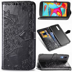 Embossing Imprint Mandala Flower Leather Wallet Case for Samsung Galaxy A2 Core - Black