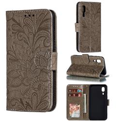 Intricate Embossing Lace Jasmine Flower Leather Wallet Case for Samsung Galaxy A2 Core - Gray