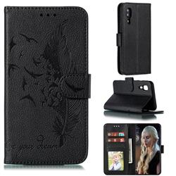 Intricate Embossing Lychee Feather Bird Leather Wallet Case for Samsung Galaxy A2 Core - Black