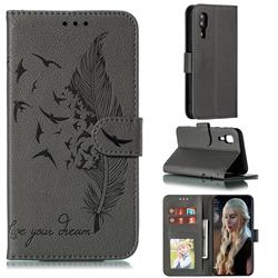 Intricate Embossing Lychee Feather Bird Leather Wallet Case for Samsung Galaxy A2 Core - Gray