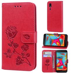 Embossing Rose Flower Leather Wallet Case for Samsung Galaxy A2 Core - Red