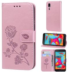 Embossing Rose Flower Leather Wallet Case for Samsung Galaxy A2 Core - Rose Gold