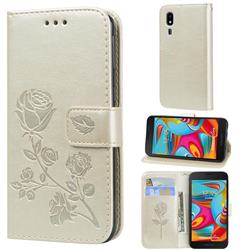 Embossing Rose Flower Leather Wallet Case for Samsung Galaxy A2 Core - Golden