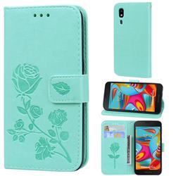 Embossing Rose Flower Leather Wallet Case for Samsung Galaxy A2 Core - Green
