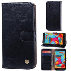 Luxury Retro Oil Wax PU Leather Wallet Phone Case for Samsung Galaxy A2 Core - Deep Black