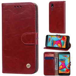 Luxury Retro Oil Wax PU Leather Wallet Phone Case for Samsung Galaxy A2 Core - Brown Red