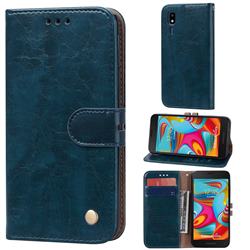 Luxury Retro Oil Wax PU Leather Wallet Phone Case for Samsung Galaxy A2 Core - Sapphire