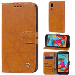 Luxury Retro Oil Wax PU Leather Wallet Phone Case for Samsung Galaxy A2 Core - Orange Yellow