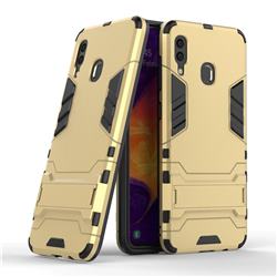 Armor Premium Tactical Grip Kickstand Shockproof Dual Layer Rugged Hard Cover for Samsung Galaxy A30 - Golden