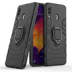 Black Panther Armor Metal Ring Grip Shockproof Dual Layer Rugged Hard Cover for Samsung Galaxy A30 - Black