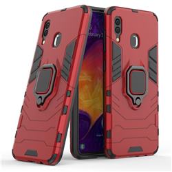 Black Panther Armor Metal Ring Grip Shockproof Dual Layer Rugged Hard Cover for Samsung Galaxy A30 - Red