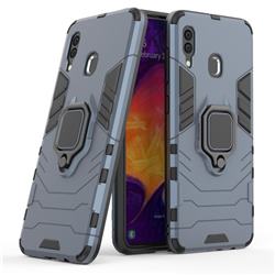 Black Panther Armor Metal Ring Grip Shockproof Dual Layer Rugged Hard Cover for Samsung Galaxy A30 - Blue
