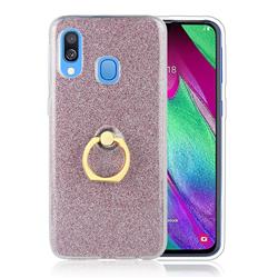 Luxury Soft TPU Glitter Back Ring Cover with 360 Rotate Finger Holder Buckle for Samsung Galaxy A30 - Pink
